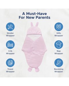 Hopop Baby Soft Fleece Hooded Wrapper Blanket Pink
