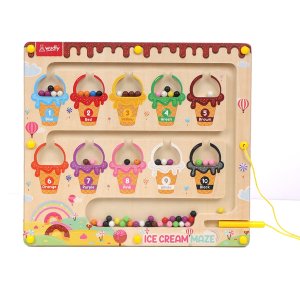 Wudly Wooden Ice Cream Maze Magnetic Puzzle Board