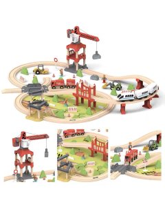 Wudly Build-A Track Wooden Train Set