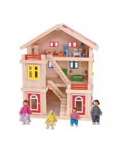 Onshine 3 Storey Wooden Doll House for Kids , Handcrafted Dollhouse / 75Cm x 56Cm x 43.5Cm / Multicolor