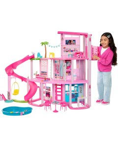 Barbie Dreamhouse, 75+ Pieces, Pool Party Doll House with 3 Story Slide, Pet Elevator and Puppy Play Areas​