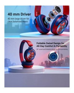 Volkano Marvel Spiderman Bluetooth Headphone | Built-in Microphone | Bluetooth Connectivity | Aux Input | Twist & Fold