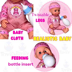 KV Toys Realistic Baby Doll Playset with Feeding Bottle, Potty, Plate & Utensils