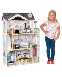 Lil' Jumbl Kids Wooden Dollhouse, with Elevator, Balcony & Stairs, Accessories & Furniture