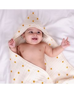 Muslin Baby Hooded Towel Butterscotch Stars