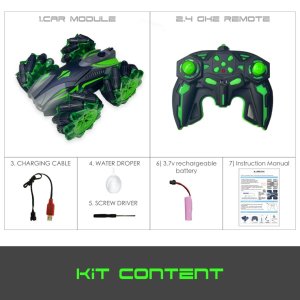 TF Blazestorm Stunt Drift RC Car With Cool Water Smoker With Rechargable Battery Green