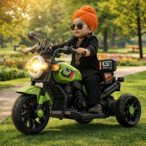 Little Rides Kids Electric Ride-On Bike with LED Headlight Green