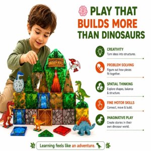 Scoobies Dinosaur Roaring Magnetic Tiles Building Set 40 PCS